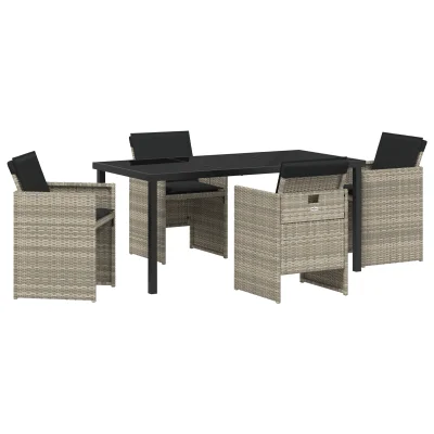 vidaXL 5-delni vrtni jedilni set z blazinami Svetlo sivi Poli Ratan