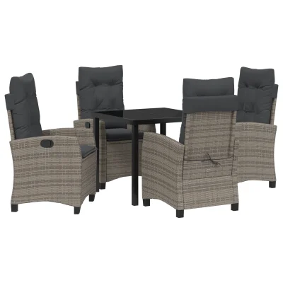 vidaXL 2-delni vrtni jedilni set z blazinami, sivi poli ratan