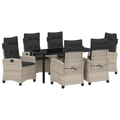 vidaXL 7-delni set vrtne jedilnice s blazinami svetlo sivega poliratana