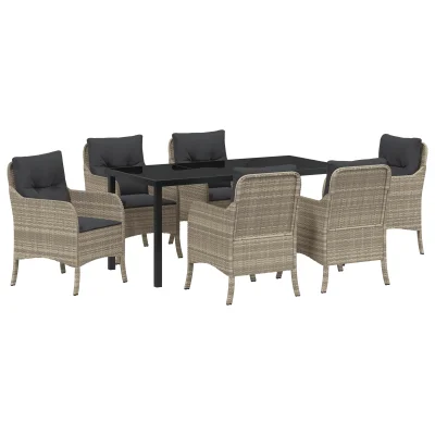 vidaXL 7-delni set vrtnega jedilnega pohištva z blazinami svetlo siva poli ratan