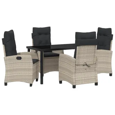 vidaXL 5-delni set za zunanjo jedilnico z blazinami, svetlo siva poli ratan