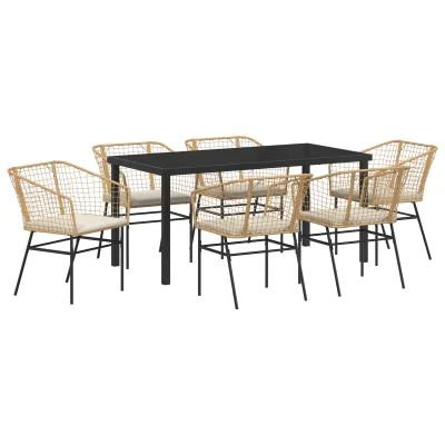 vidaXL 7-delni vrtni jedilni set z blazinami Rjava Poli ratan