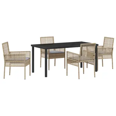 vidaXL 5-delni vrtni jedilni set z blazinami Bež Poli Ratan