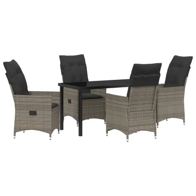 vidaXL 5-delni Vrtni Jedilni Set z Blazinami Siva Poly Rattan