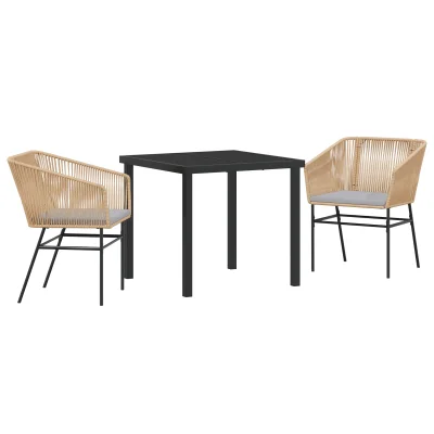 vidaXL 3-delni vrtni jedilni set s blazinami Rjava Poli ratan