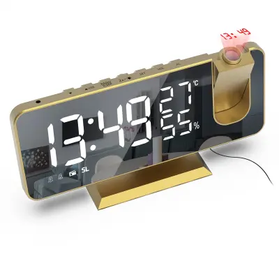 LED projekcijska ura - prikaz temperature/vlažnosti (zlata/bela)