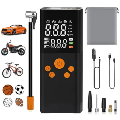 Nova Prenosna Brezžična Avtomobilska Zračna Črpalka Za Avtomobile, Kolesa In Power Bank - Črna/Oranžna