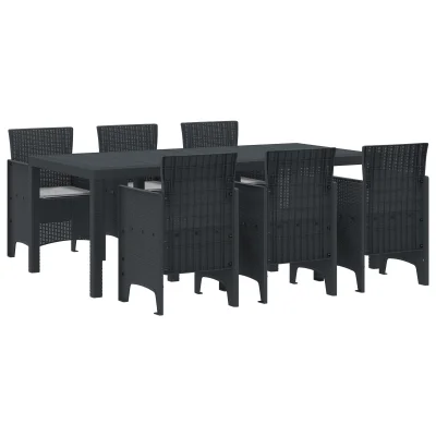 vidaXL 7-delni vrtni jedilni set z blazinami anthracite poli ratan