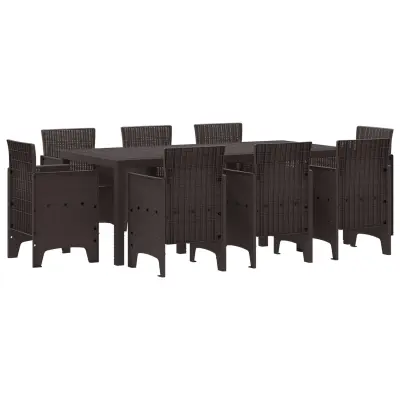 vidaXL 9-delna vrtna jedilna garnitura Rjava Poly Rattan