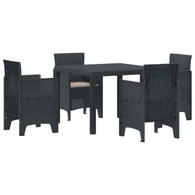 vidaXL 5-delna vrtna jedilna garnitura z blazinami Antracit Poly Rattan