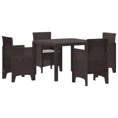 vidaXL 5-delni vrtni jedilni set z blazinami Rjava Poly Rattan