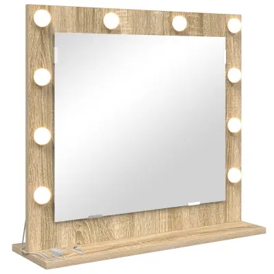 vidaXL Ogledalo z LED lučmi Sonoma hrast 60x55x18 cm