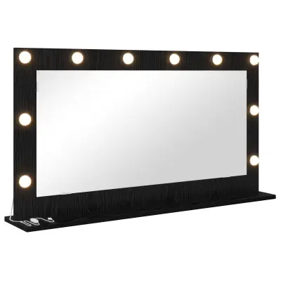 vidaXL Ogledalo za ličenje z LED lučmi Črna Oreh 100x55x18 cm