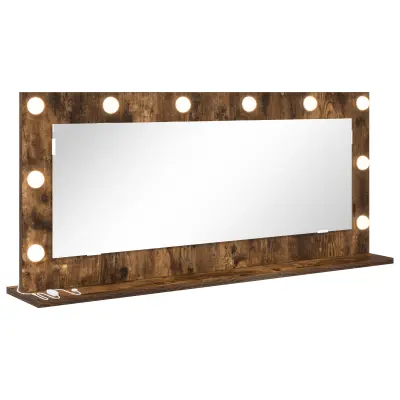 vidaXL Ogledalo z LED Lučmi Dimljeni Oreh 100x45x18 cm