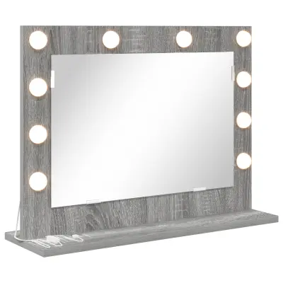 vidaXL Ogledalo za ličenje Sivo sonoma MDF, Steklo 60 x 45 x 18 cm