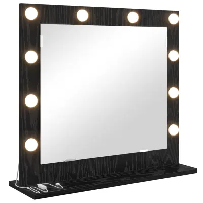 vidaXL Ogledalo za ličenje z LED lučmi Črni hrast 60x55x18 cm