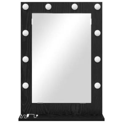 vidaXL Osebno ogledalo z LED lučmi Črna hrast 70x50x18 cm