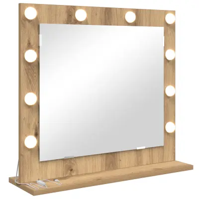 vidaXL Ogledalo za ličila z LED lučmi Artisan Oak 60x55x18 cm