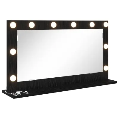 vidaXL Ogledalo za ličila z LED lučmi Črni hrast 80x45x18 cm