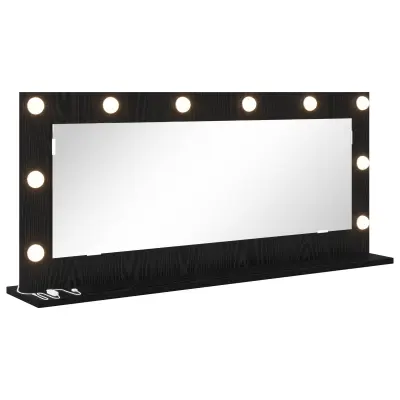 vidaXL Ogledalo s LED lučmi Črna hrast 100x45x18 cm