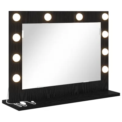 vidaXL Ogledalo z LED lučmi Črno hrast 60x45x18 cm