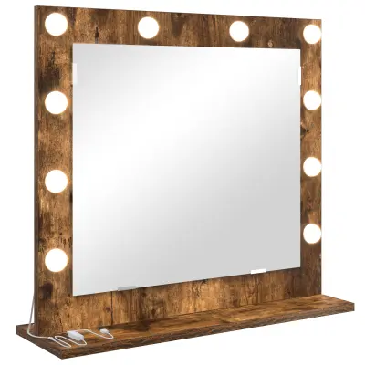 vidaXL Ogledalo s LED lučmi Dimljeni hrast 60x55x18 cm