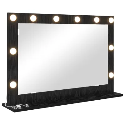 vidaXL Osvetljeno ogledalo z LED lučmi črnega hrasta 80x55x18 cm