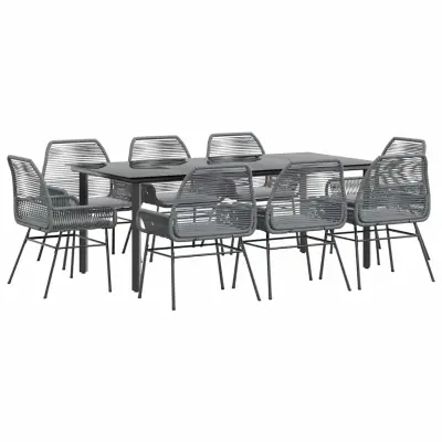 vidaXL Vrtna jedilna garnitura 9-delna blazine siv poli ratan steklo