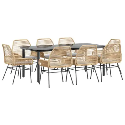 vidaXL Vrtna jedilna garnitura 9-delna z blazinami rjav poli ratan