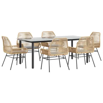 vidaXL Vrtna jedilna garnitura 7-delna z blazinami rjav PE ratan