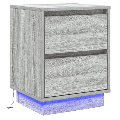 vidaXL nočna omarica z LED svetlobo siva sonoma 39x34,5x50 cm