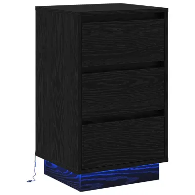 vidaXL Nočna omarica z LED Črni hrast 39x34,5x65 cm Inženirski les