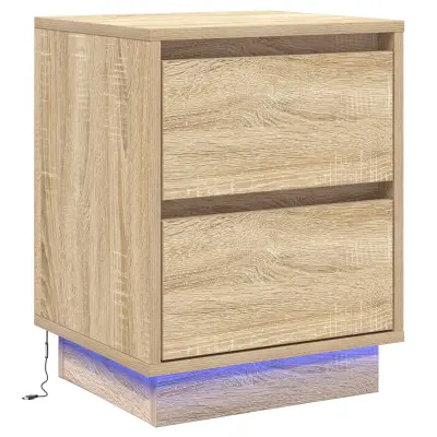 vidaXL Nočna omarica z LED svetlobami Sonoma hrast 39x34.5x50 cm