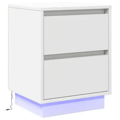 vidaXL Nočna omarica z LED lučmi bela 39x34.5x50 cm