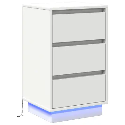 vidaXL nočna omarica z LED Belo 39x34.5x65 cm Inženirski les