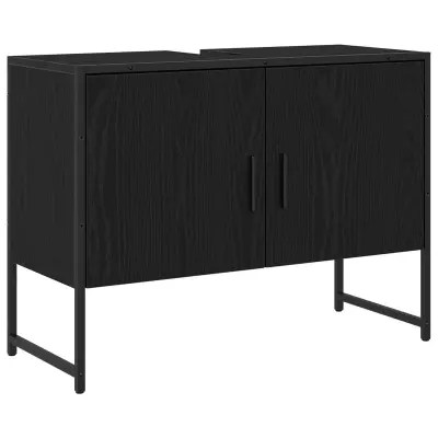 vidaXL Omara za umivalnik v kopalnici Črni hrast 80x33x60 cm Inženirska deska