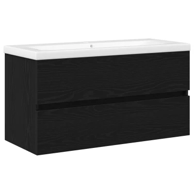 Kabinet vidaXL z vgrajenim umivalnikom Črni hrast Inženirski les, Kabinet vidaXL Črni hrast 90x38,5x45 cm Inženirski les