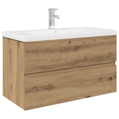 vidaXL omarica za umivalnik z vgrajenim umivalnikom pipo Artisan Oak
