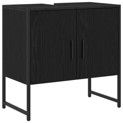 vidaXL Kopalniška omarica pod umivalnikom Črni hrast 60x33x60 cm Inženirski les