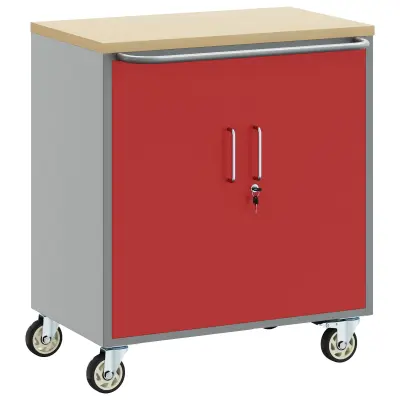 vidaXL Orodna omara s kolesi in zaklepna rdeča 75x45x85 cm Jeklo