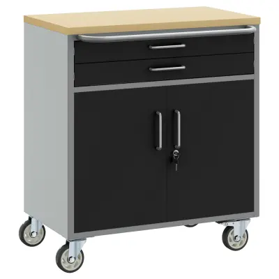 vidaXL Orodni kabinet s kolesi in zaklepnimi vrati Črn 75x45x85 cm Jeklo