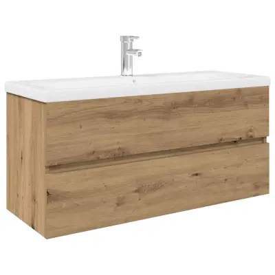 vidaXL omarica za umivalnik z vgrajenim umivalnikom pipo Artisan Oak