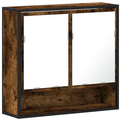 vidaXL Kopalniška omarica z ogledalom dim. hrast 65x20x60 cm inž. les