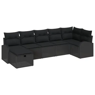 vidaXL 7-delni set vrtnih kavčev z blazinami črn rattan