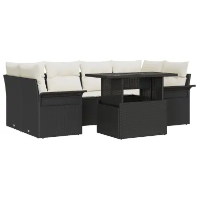 vidaXL 7 delni set vrtnih sofas z blazinami Črn Poli Ratan