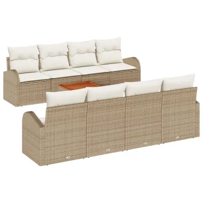 vidaXL 9-delni Vrtni Sofa Set z Blazinami Bež Poli Ratan Akacija
