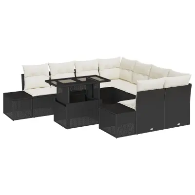 vidaXL 9-delni vrtna sofa set z blazinami črn poli ratan
