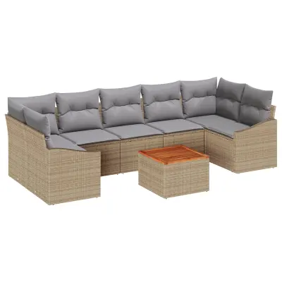 vidaXL 8-delni vrtni sofa set z blazinami bež poli ratan akacija