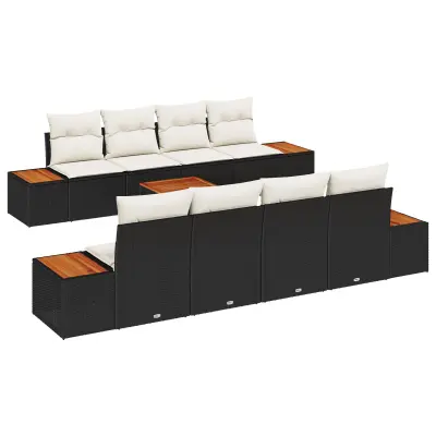 vidaXL 9-delni Vrtni Sofa Set z Blazinami Črna Poli Ratan Acacia