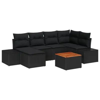 vidaXL set vrtne sedežne garniture z blazinami Črna Poli Ratan Akacija